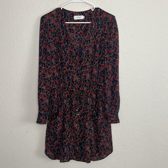 A.L.C. Dress Womens Size 2 Sullivan 100% Silk Floral Tie Waist Long Sleeve s26 - Picture 2 of 10